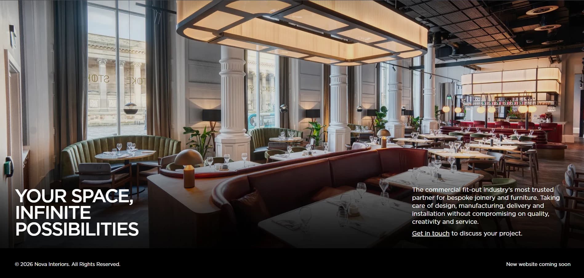 Restaurant interior with curved velvet banquettes and bespoke joinery
